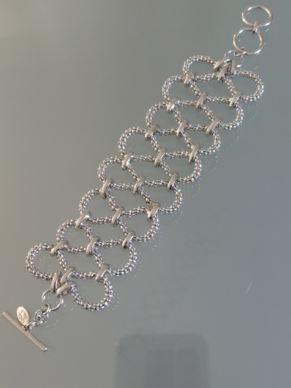 Cookie Lee Silver Tone Textured Wide Link Toggle Bracelet Statement